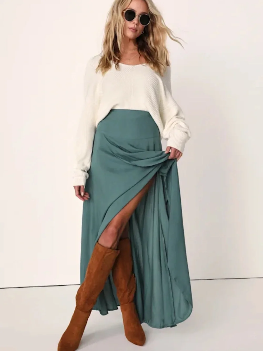 Women's Hi-Lo Maxi Skirt — Slate Green